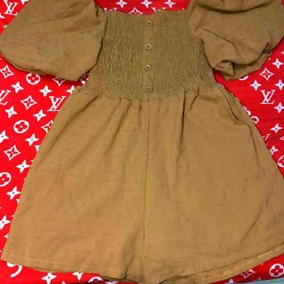 Brown puff sleeves stretchable jumpsuit romper ukay ukay cheap