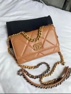 CHANEL Lambskin Quilted Trendy CC Wallet On Chain WOC Camel 186217