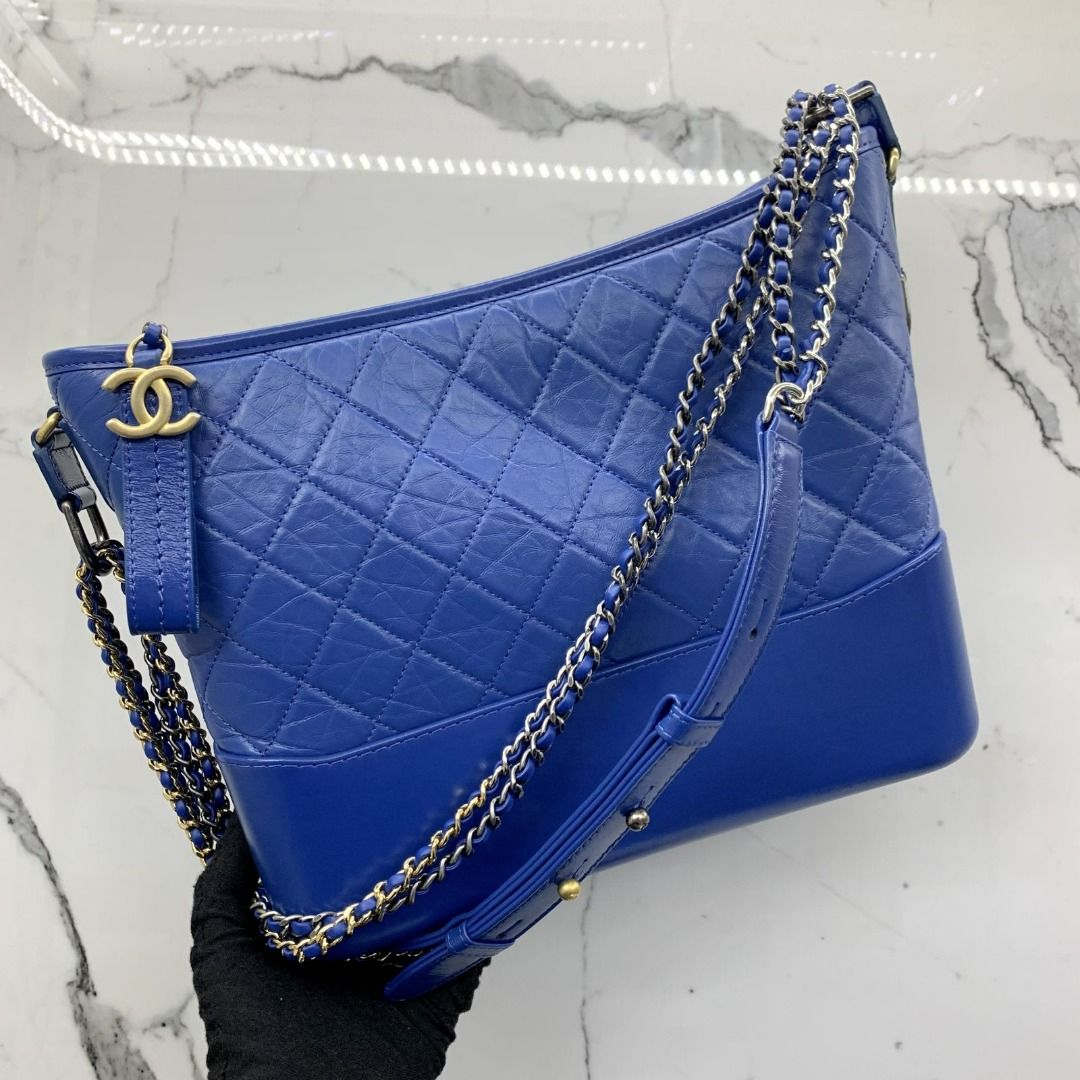 DISCOUNTED CHANEL A93824 CALF BLUE GABRIELLE MEDIUM NO.27 NO CARD SHOULDER BAG 227030844 TI