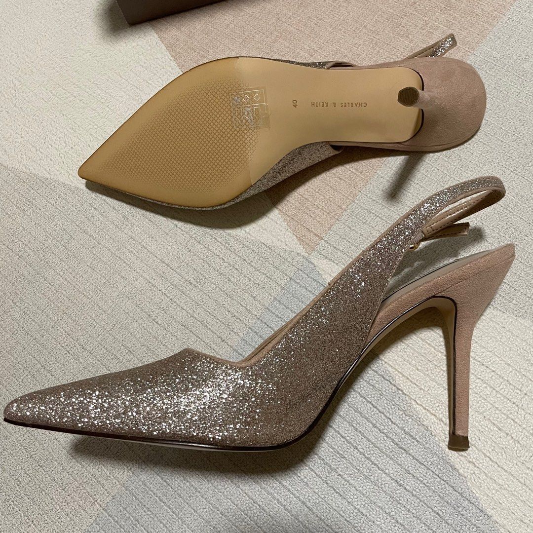 Charles Keith Glitter Slingback Heels Women s Fashion Footwear