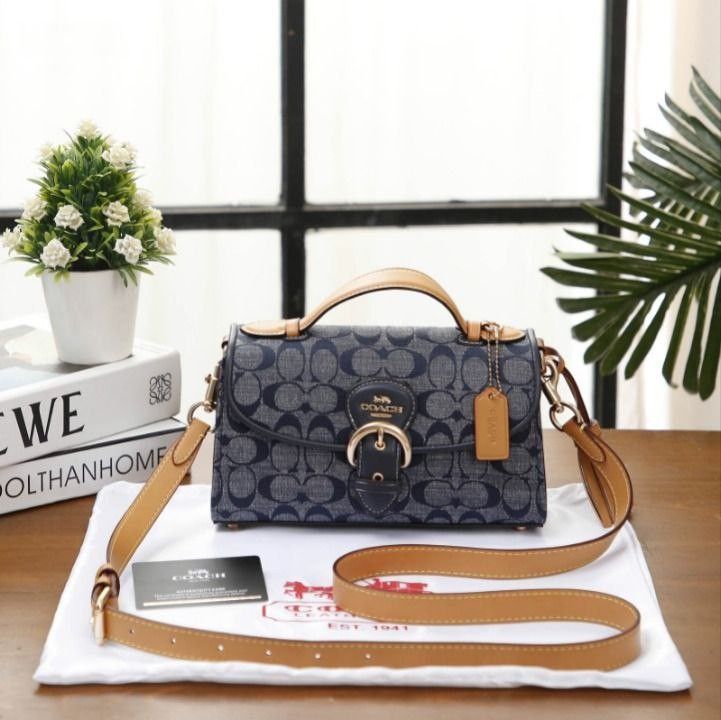Co Kleo Top Handle In Signature Chambray Bag, Fesyen Wanita, Tas