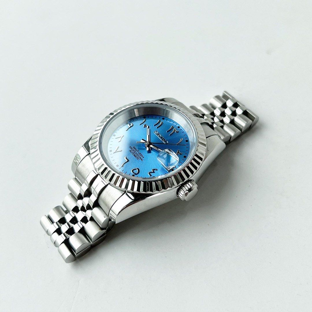 Custom Seiko Mod Enamel Sky Blue Arabic DJ, Men's Fashion, Watches &  Accessories, Watches on Carousell