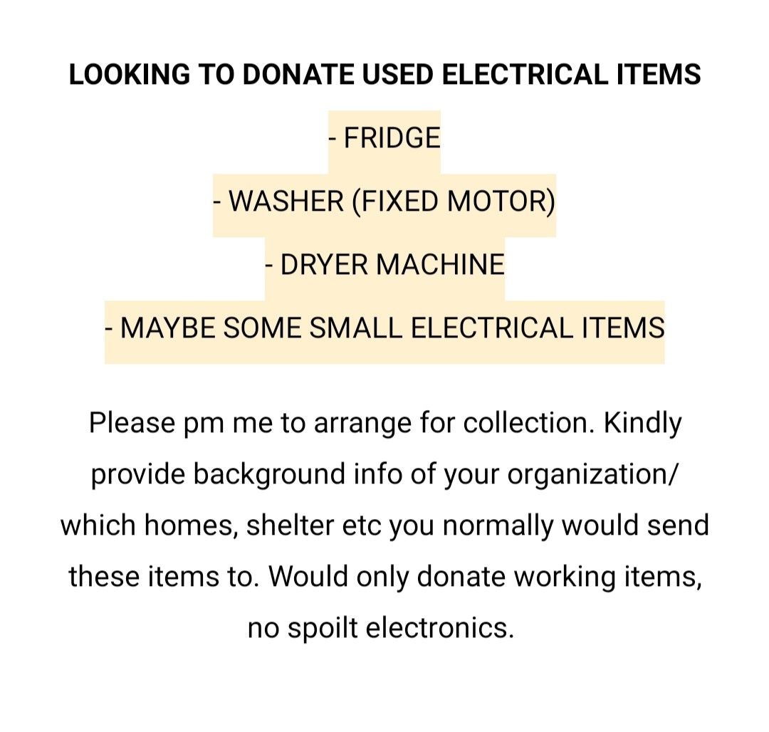 Donating Used Fridge, Washer, Dryer, TV & Home Appliances, Electrical