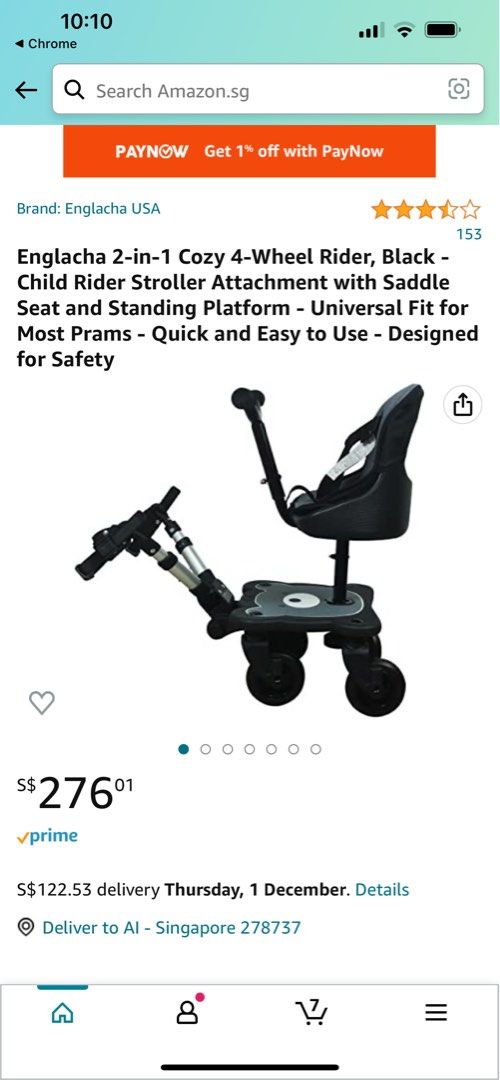 Englacha 2 in 1 Cozy 4 Child Rider Stroller Attachment with Saddle Seat and Standing Platform Universal Fit for Most Prams
