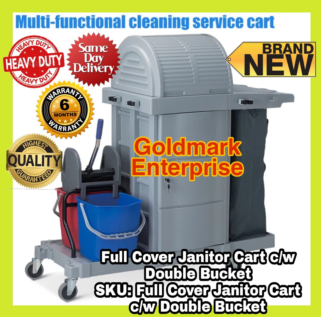 Full Cover Janitor Cart c/w Double Bucket, Furniture & Home Living
