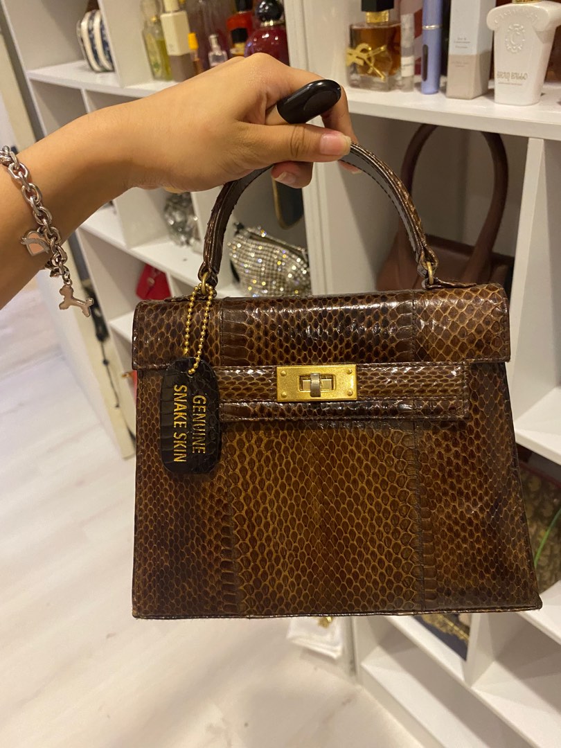 Genuine snake skin mini Kelly shaped bag