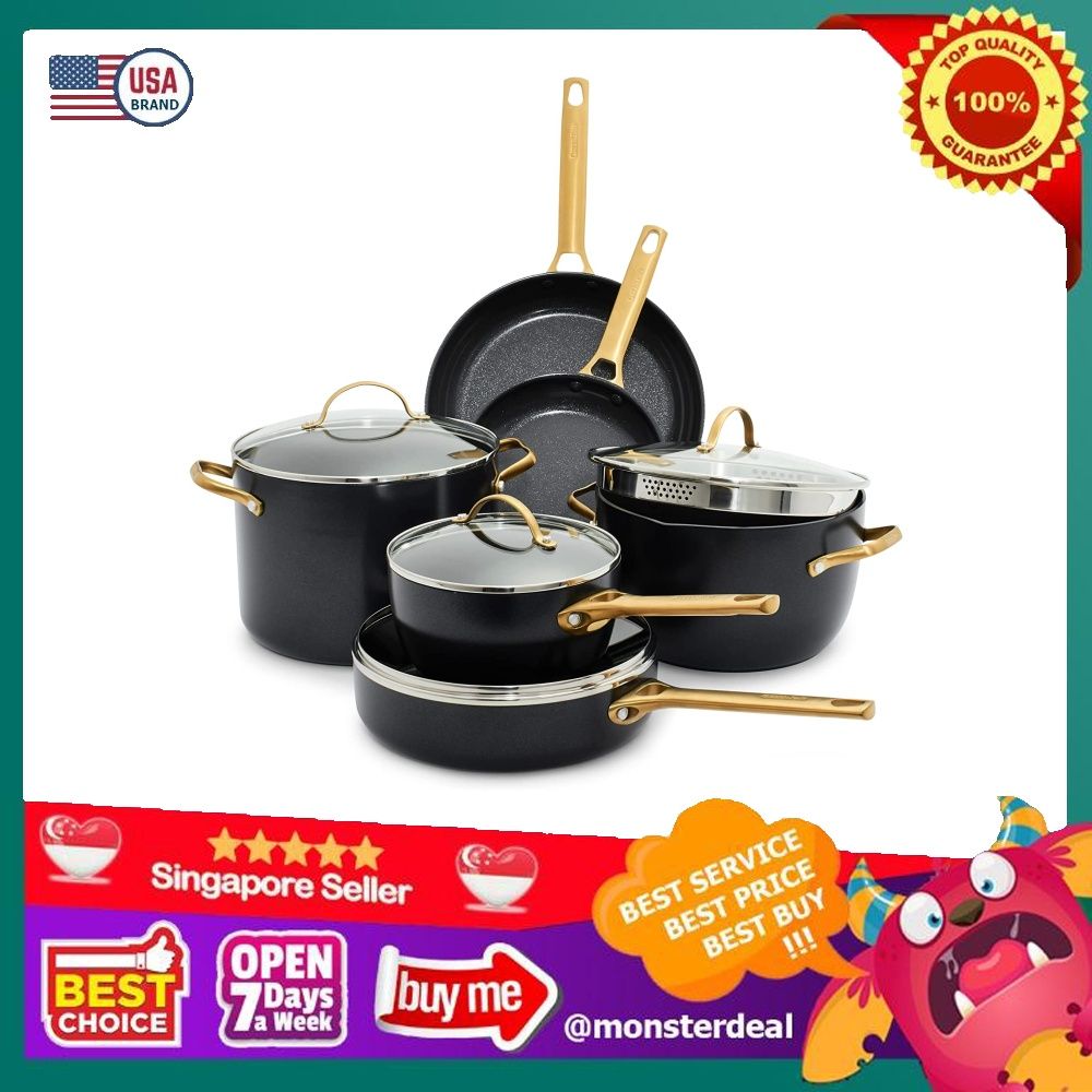 Reserve Ceramic Nonstick 10-Piece Cookware Set, Black with Gold-Tone