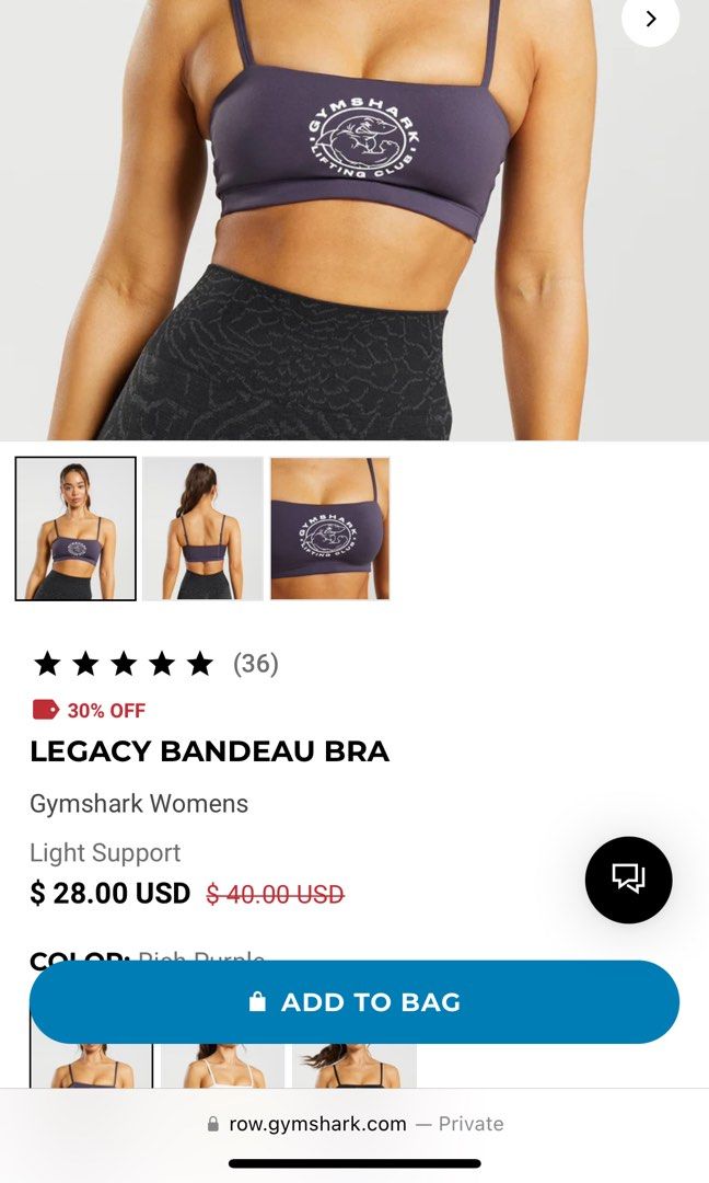 Gymshark Legacy Bandeau Bra, Women's Fashion, Activewear on Carousell