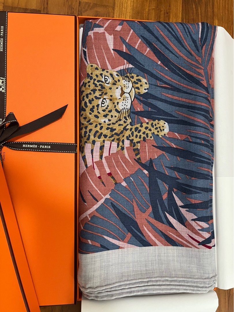 Hermes Les 12 Leopards shawl 140, Luxury, Accessories on Carousell