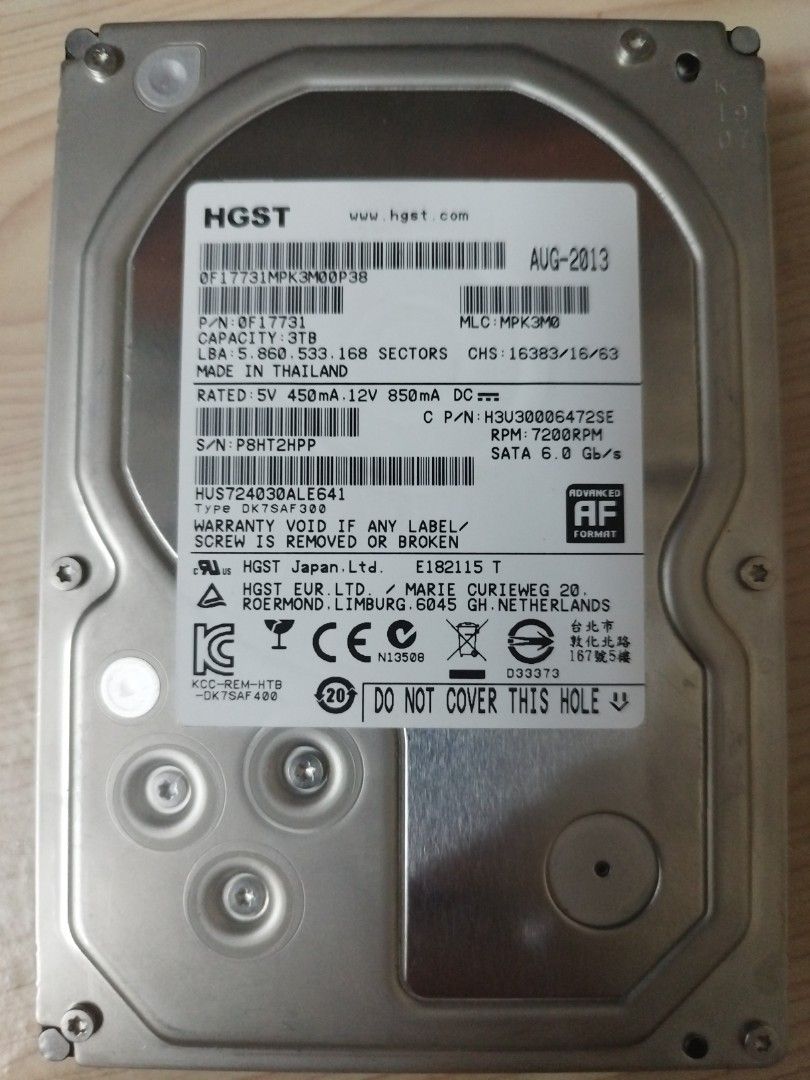 HGST Ultrastar 7K4000 3TB (HUS724030ALE641), 電腦＆科技, 電腦周邊