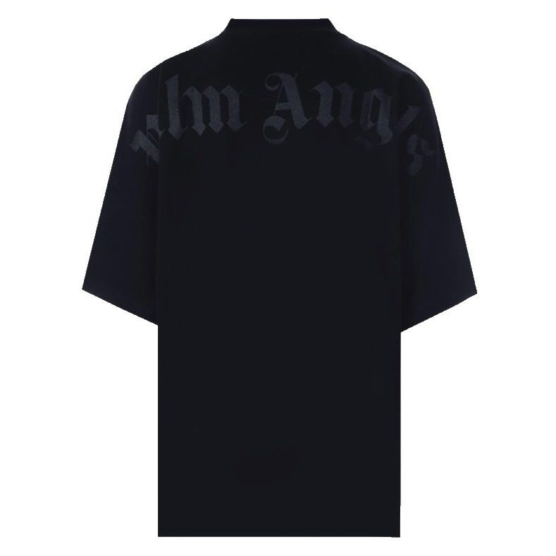 Palm Angels Oversized Mock Neck Glitter Logo T-Shirt Black/Black for Men