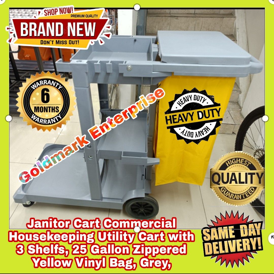Janitor Cart Commercial Housekeeping Utility Cart with 3 Shelfs, 25