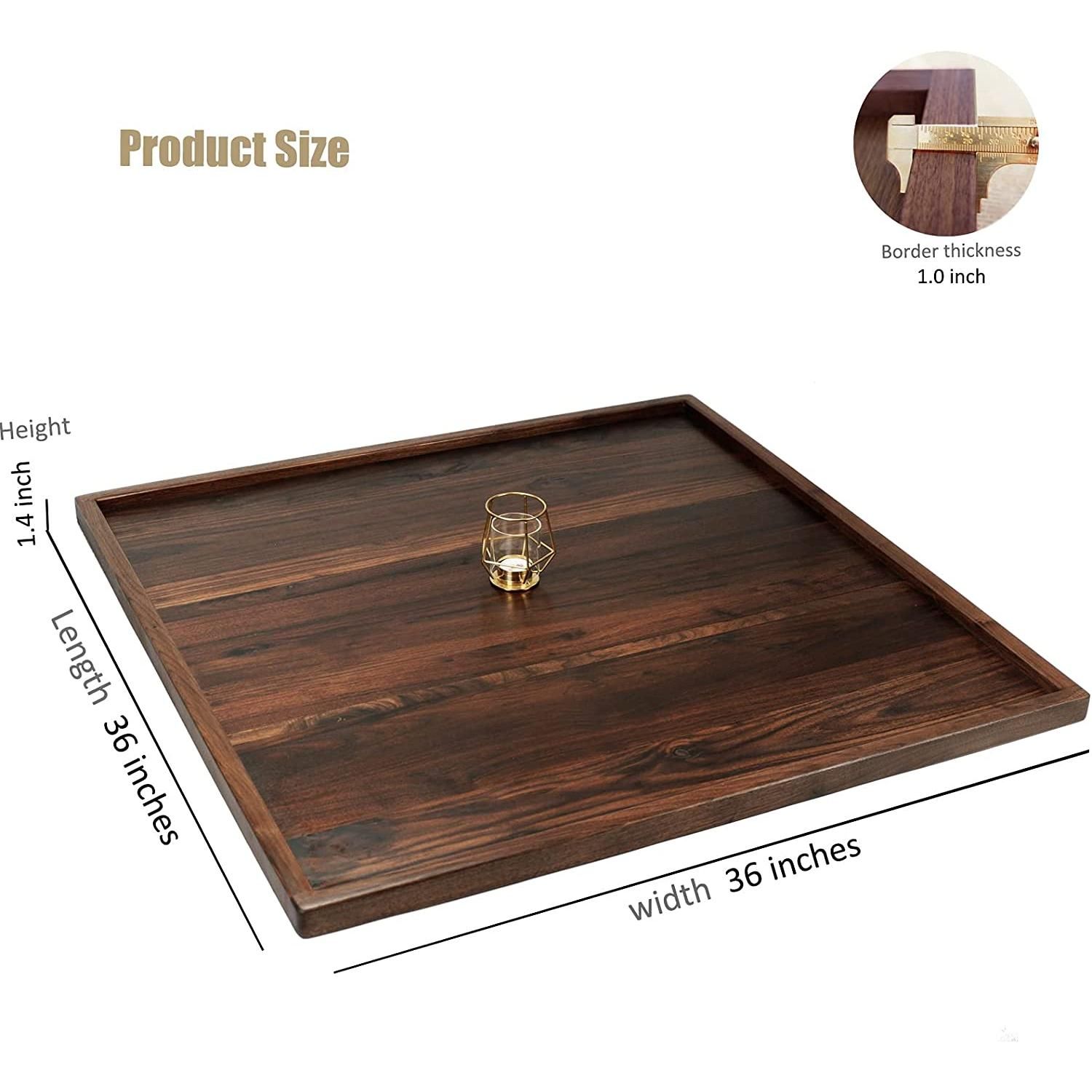MAGIGO 36 x 36 Inches Extra Large Square Black Walnut Wood Ottoman