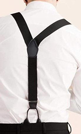 Mens Button End Suspenders 1.4 Inch Y-Back Adjustable Elastic Tuxedo  Suspenders