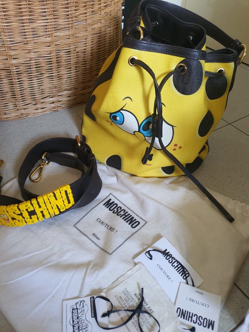 Moschino Yellow Spongebob leather bucket bag