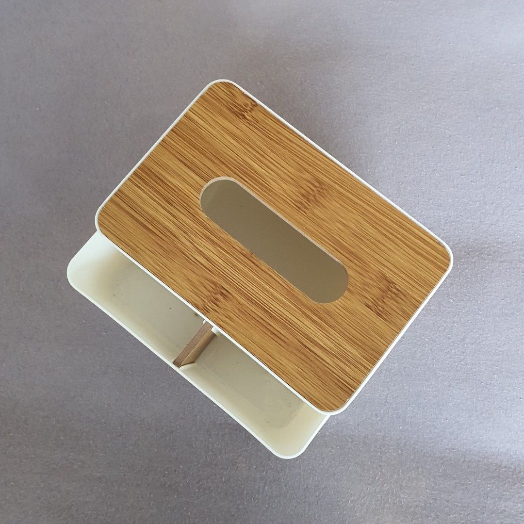 Muji Scandinavian Style White Tissue Box With Bamboo Wooden Lid