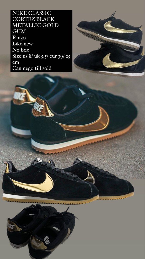 Nike classic cortez hotsell black metallic gold gum