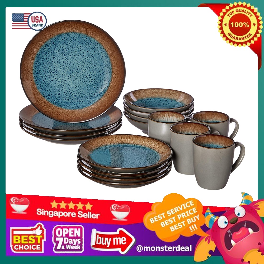 Pfaltzgraff 5239319 Monroe Blue 16-Piece Dinnerware Set, Assorted ...