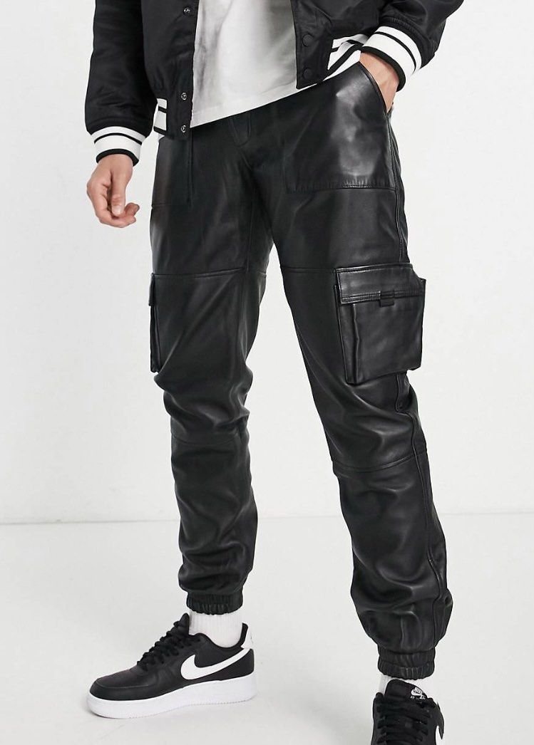 Mens leather sales cargo pants