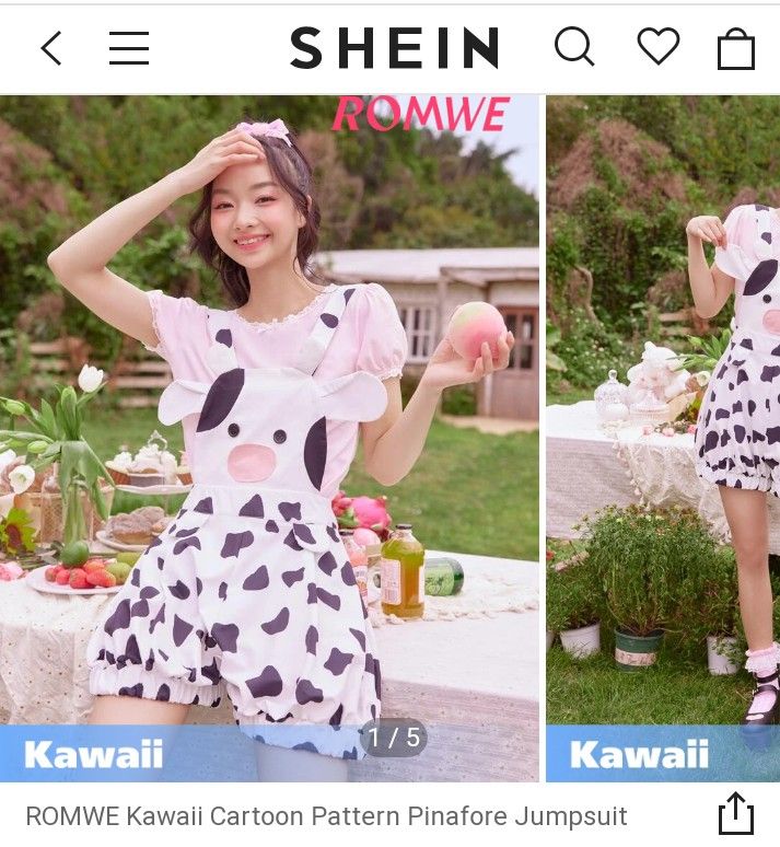Romwe Kawaii Cartoon pattern Pinafore Romper Jumpsuit cow print Jumper