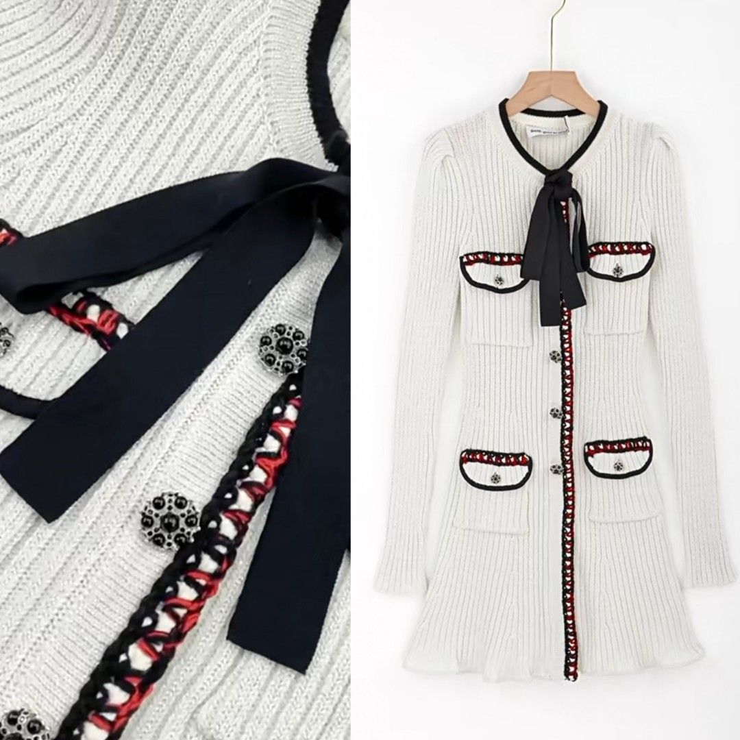 Self Portrait Cream Lurex Knit Dress, Women's Fashion, Dresses & Sets,  Dresses on Carousell