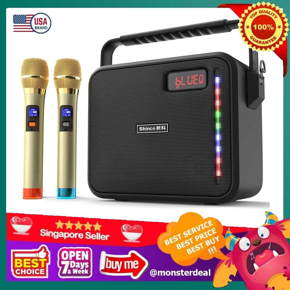 Shinco Portable Karaoke Machine with 2 Wireless Microphones, Bluetooth