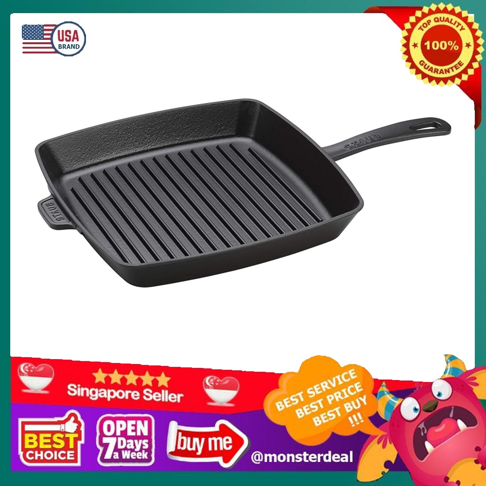Staub Cast Iron 12inch Square Grill Pan Matte Black, Made in France