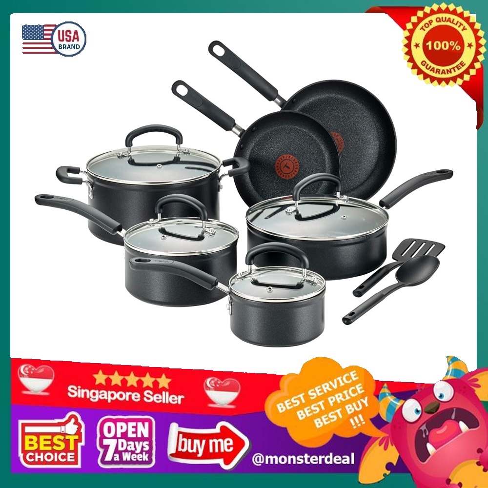 T-fal Advanced Nonstick Cookware Set 12 Piece Oven Safe 350F Pots and Pans,  Dishwasher Safe Black