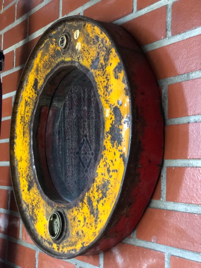 Unusual LARGE Round MIRROR made from recycled OIL BARREL! 58cm across