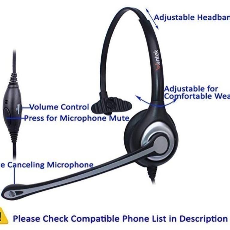 Wantek Corded Telephone RJ9 Headset Monaural with Noise Canceling