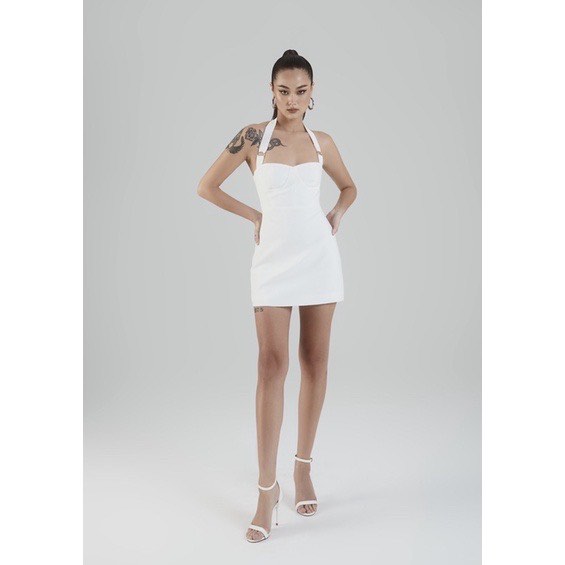 White halter dress short hotsell