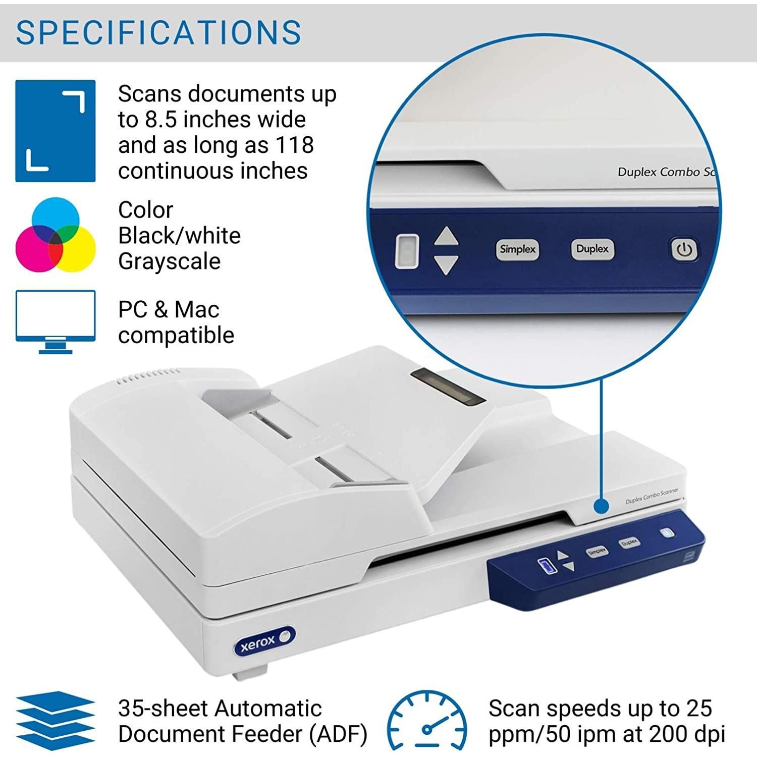 Xerox XD COMBO Duplex Combo Flatbed Document Scanner For PC And Mac Automatic Document Feeder