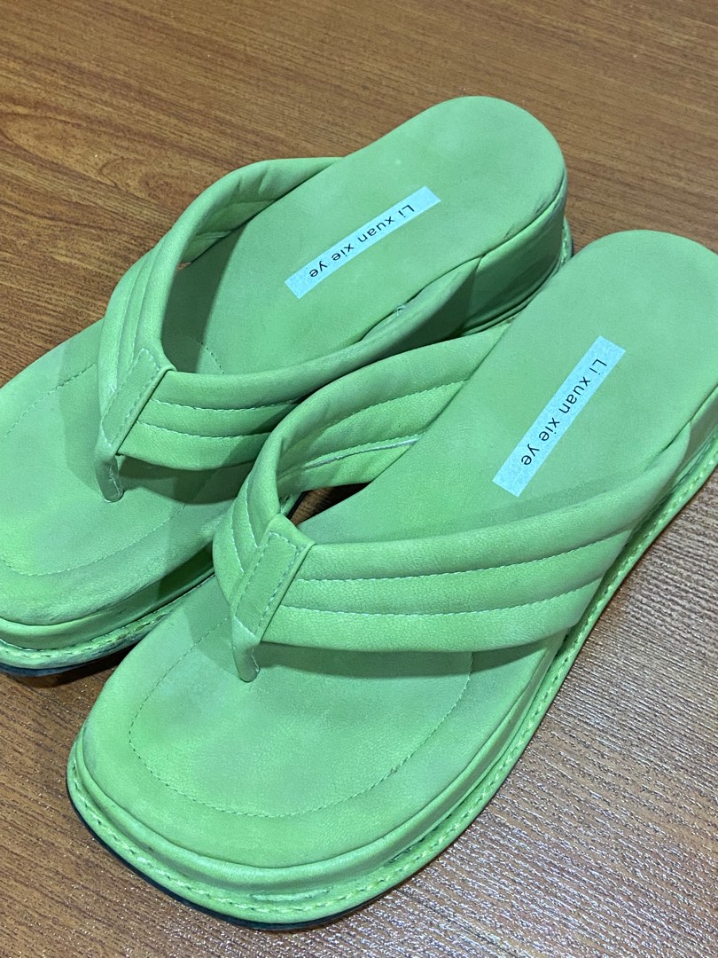 Y2K macha green platform slippers, Women's Fashion, Footwear, Slippers ...