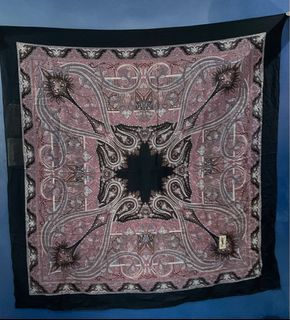 YSL Yves Saint Laurent Large Medallion Cotton Mandala Scarf Handrolled with Flaw as posted 48” inches