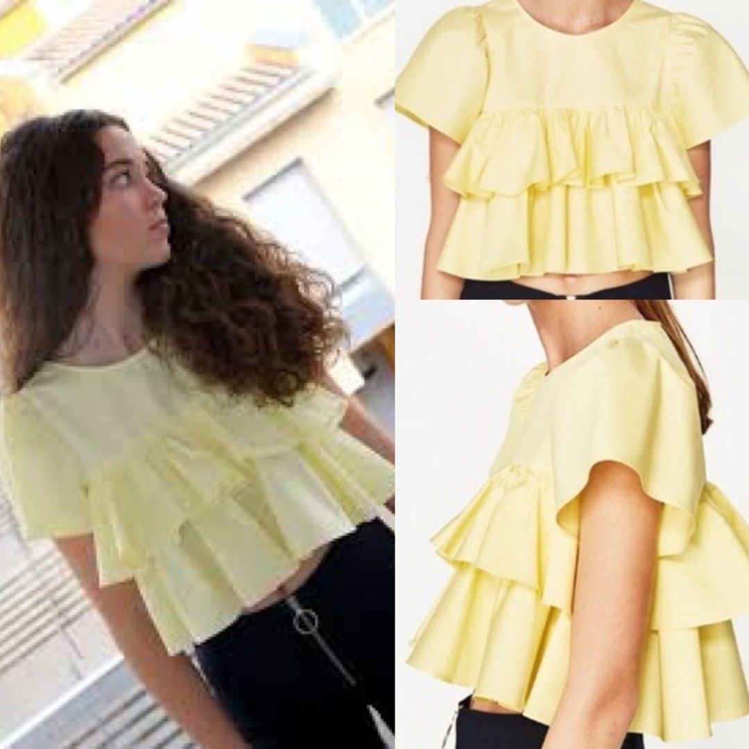 Zara Ruffled Top, Women's Fashion, Tops, Blouses on Carousell