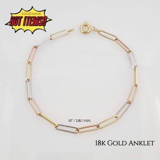 18K Saudi Gold Anklet Tricolor Paper Clip