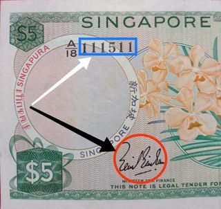 Singapore $5 Orchid banknote signed by LKS.