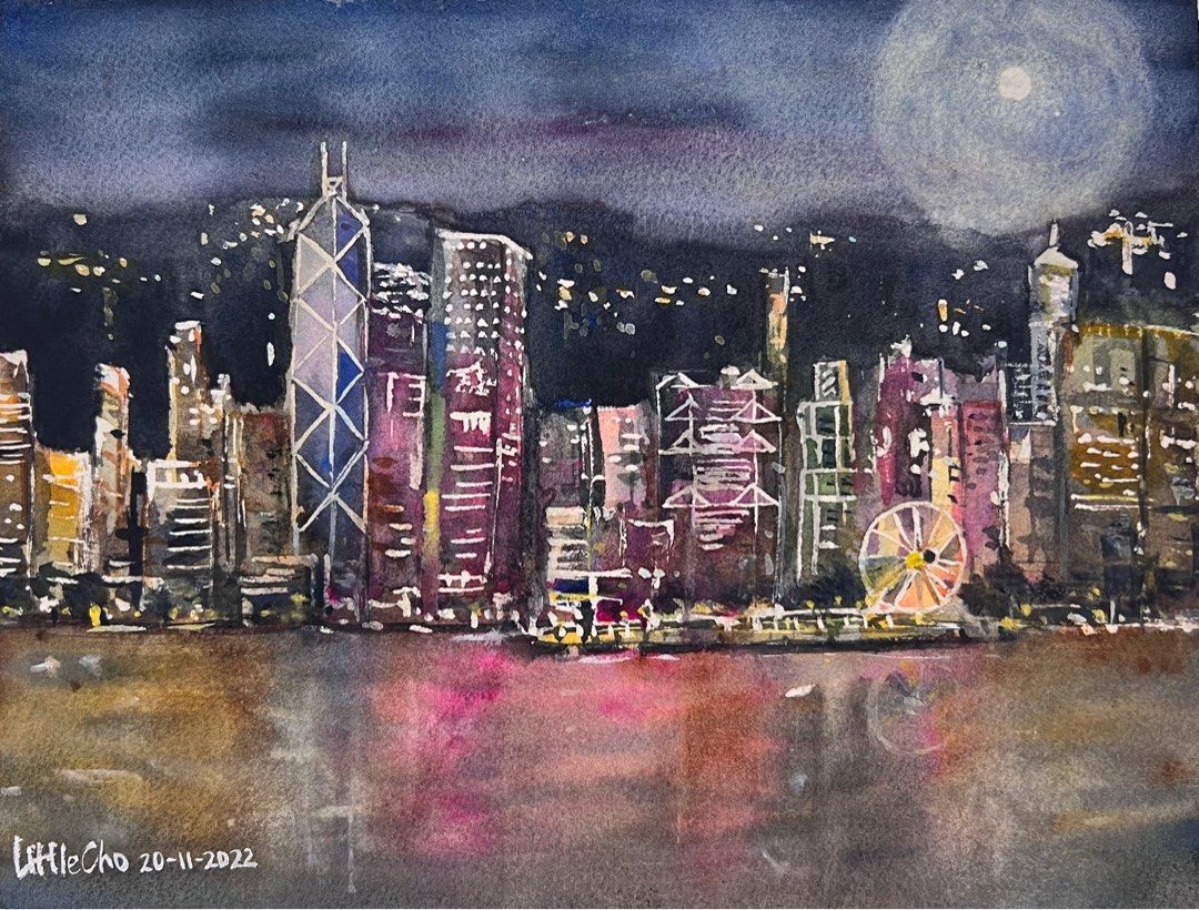 招福香港建物水彩画 招福香港建物水彩画