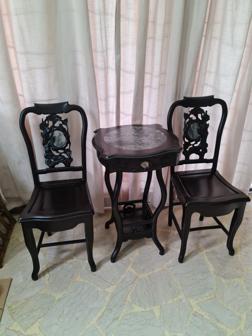 Antique Blackwood 2 chairs and table set, Furniture & Home Living