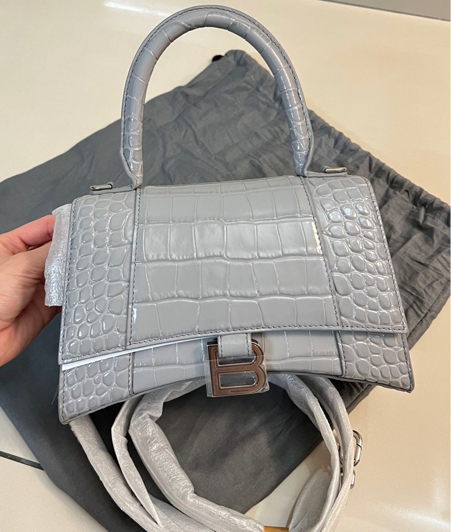 Balenciaga Hourglass Small Crocodile Embossed Leather Bag in Gray  Lyst