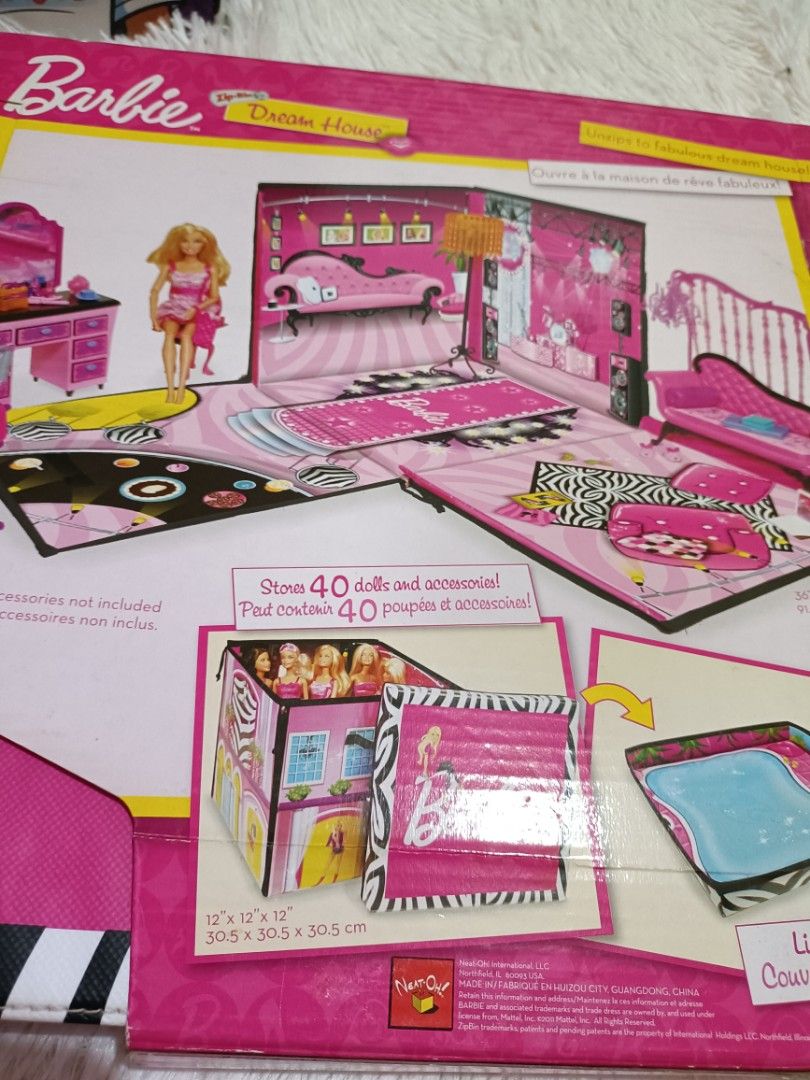  ZipBin Barbie 40 Doll Dream House Toy Box and Playmat