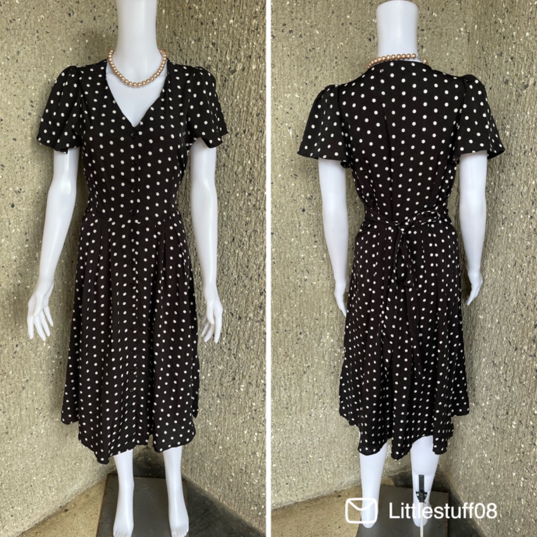Black Polka Dot Midi Dress, Women's Fashion, Dresses & Sets, Dresses on ...