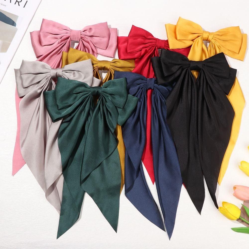 Fashion Hairpin Women Girls Headdress Ribbon Bowknot Ponytail Clips Big Bow  RED 