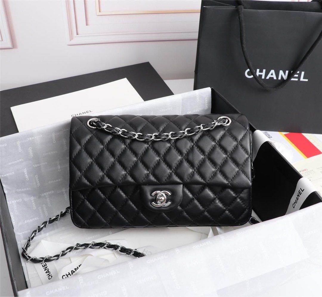 Chanel Classic Double Flap Quilted Caviar Silver-Tone Medium Black, Luxury,  Bags & Wallets on Carousell