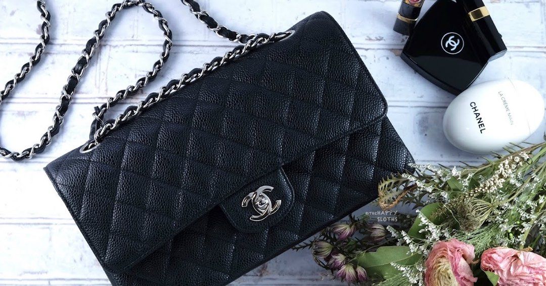Chanel Classic Double Flap Quilted Caviar Silver-Tone Medium Black