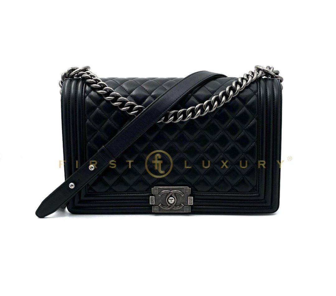 Chanel Le Boy Medium Black Kambskin RHW, Luxury, Bags & Wallets on