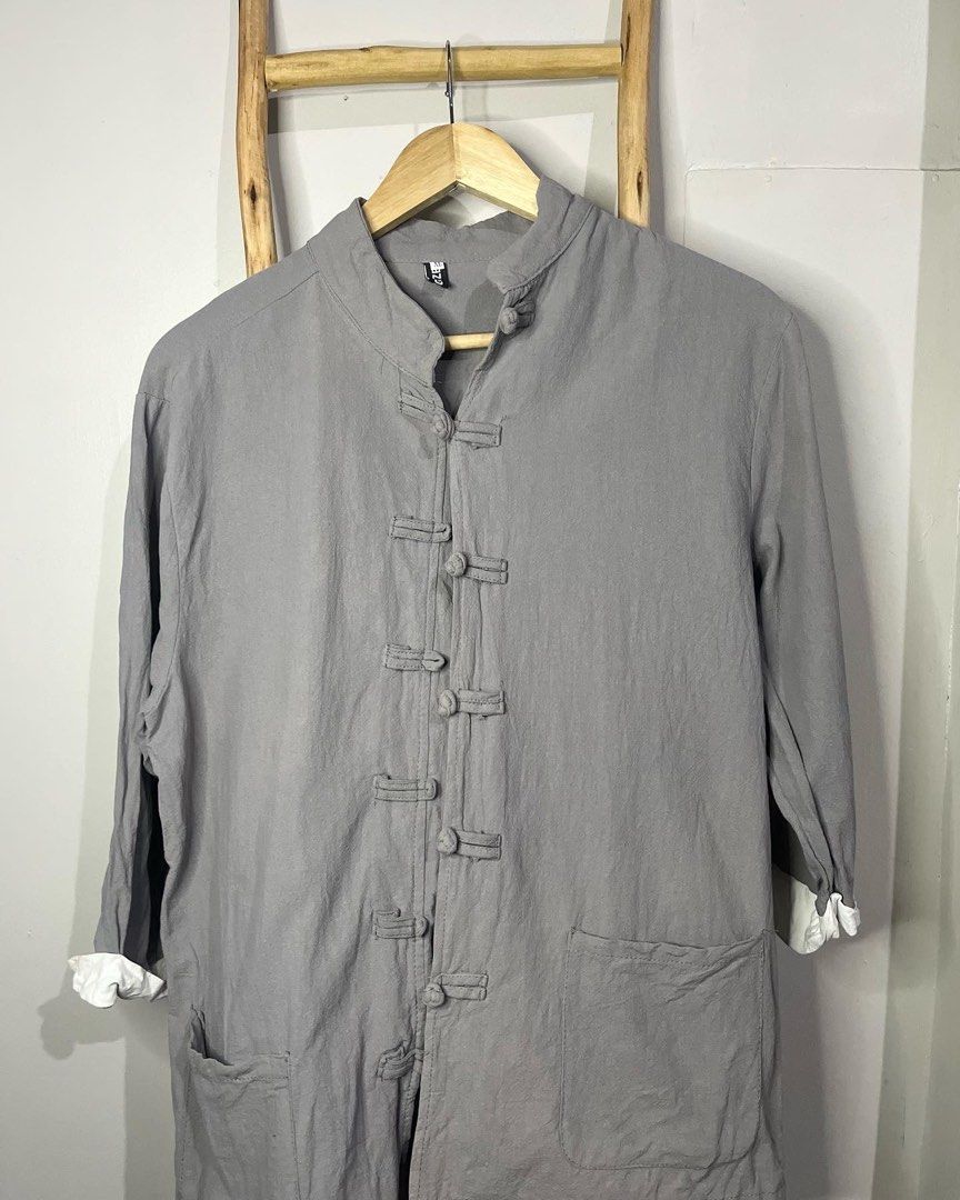 chinese collar coat and tie