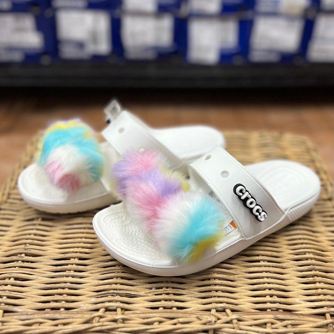 fur croc sandals
