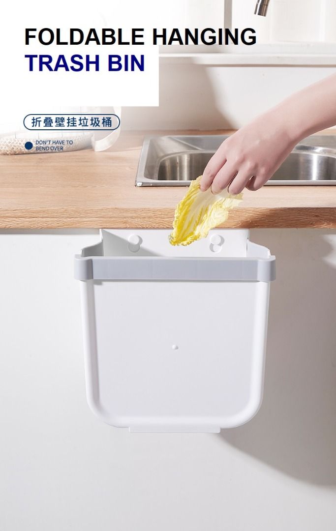 Foldable Kitchen Hanging Trash Bin Rubbish Bag Holder Dustbin Garbage ...