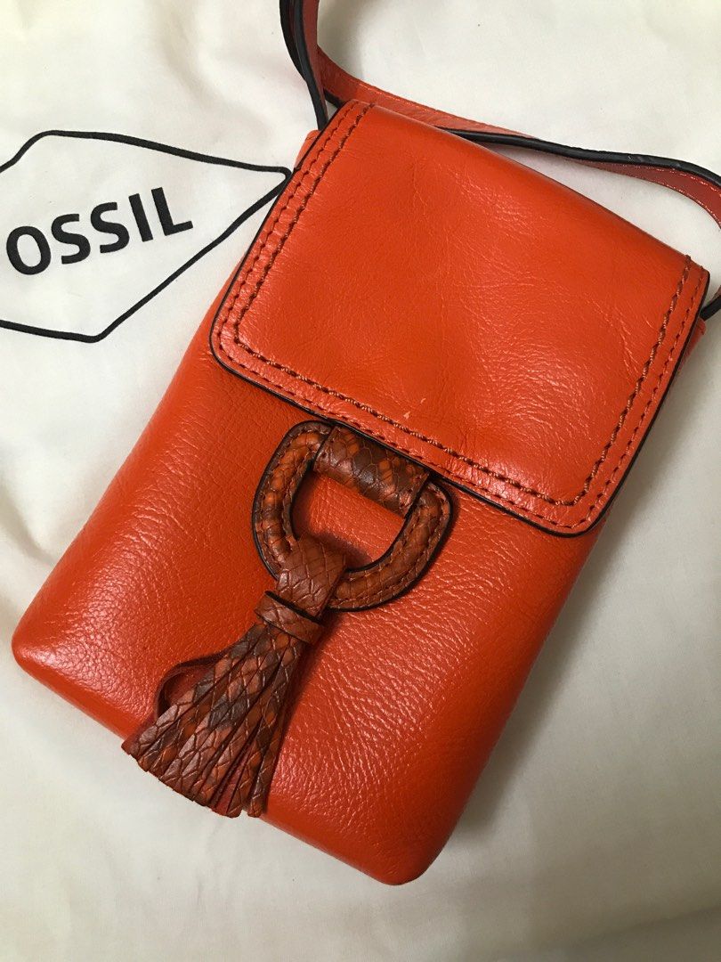 Fossil Bobbie Phone Bag Crossbody Poppy Orange color (Original price RM419), Women's Fashion